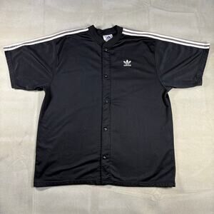 Adidas Trefoil Button Up Jersey Shirt Mens XL Black 3 Stripe Baseball Style